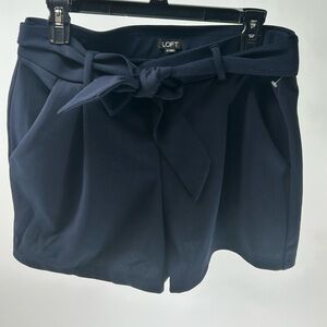 Loft Womens Shorts Navy Dressy Tie Waist Belted Shorts High Waisted Size Medium